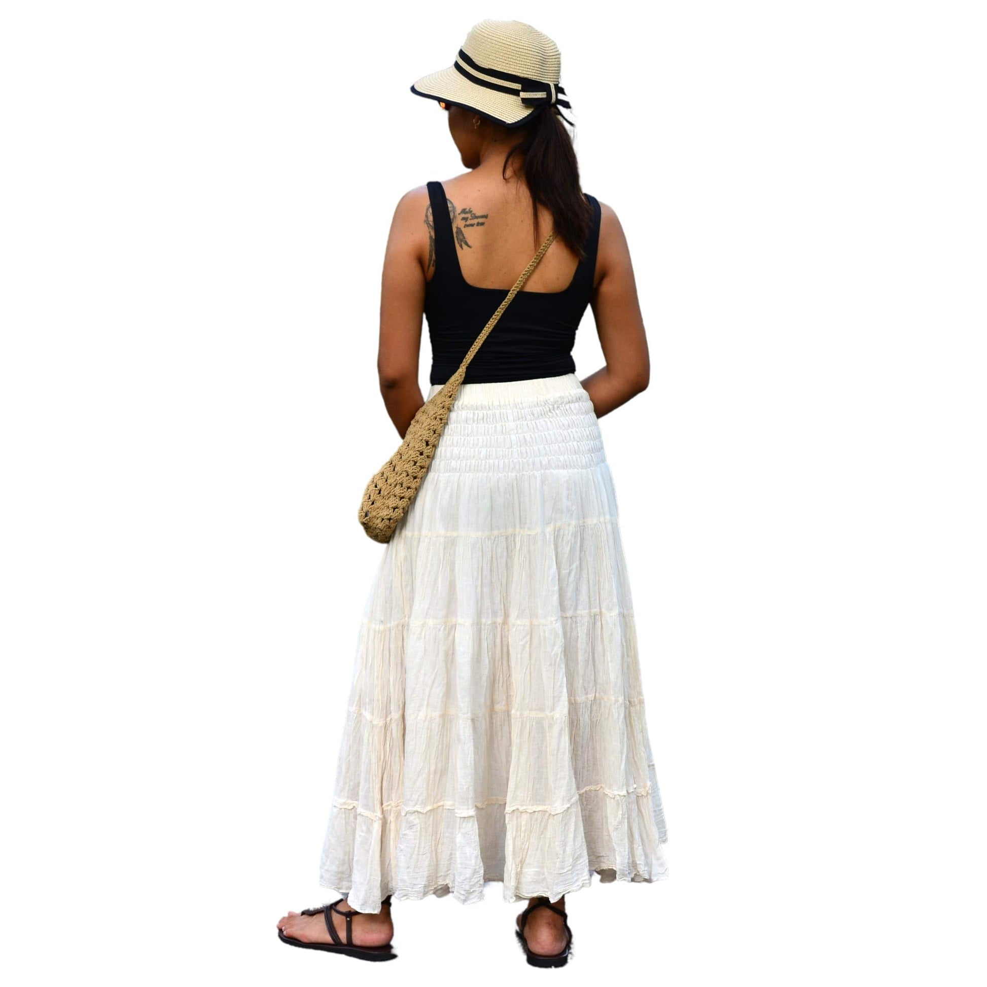 Boho Hippie Maxi Cotton Long Skirt Cream / One size The Nichole Collection
