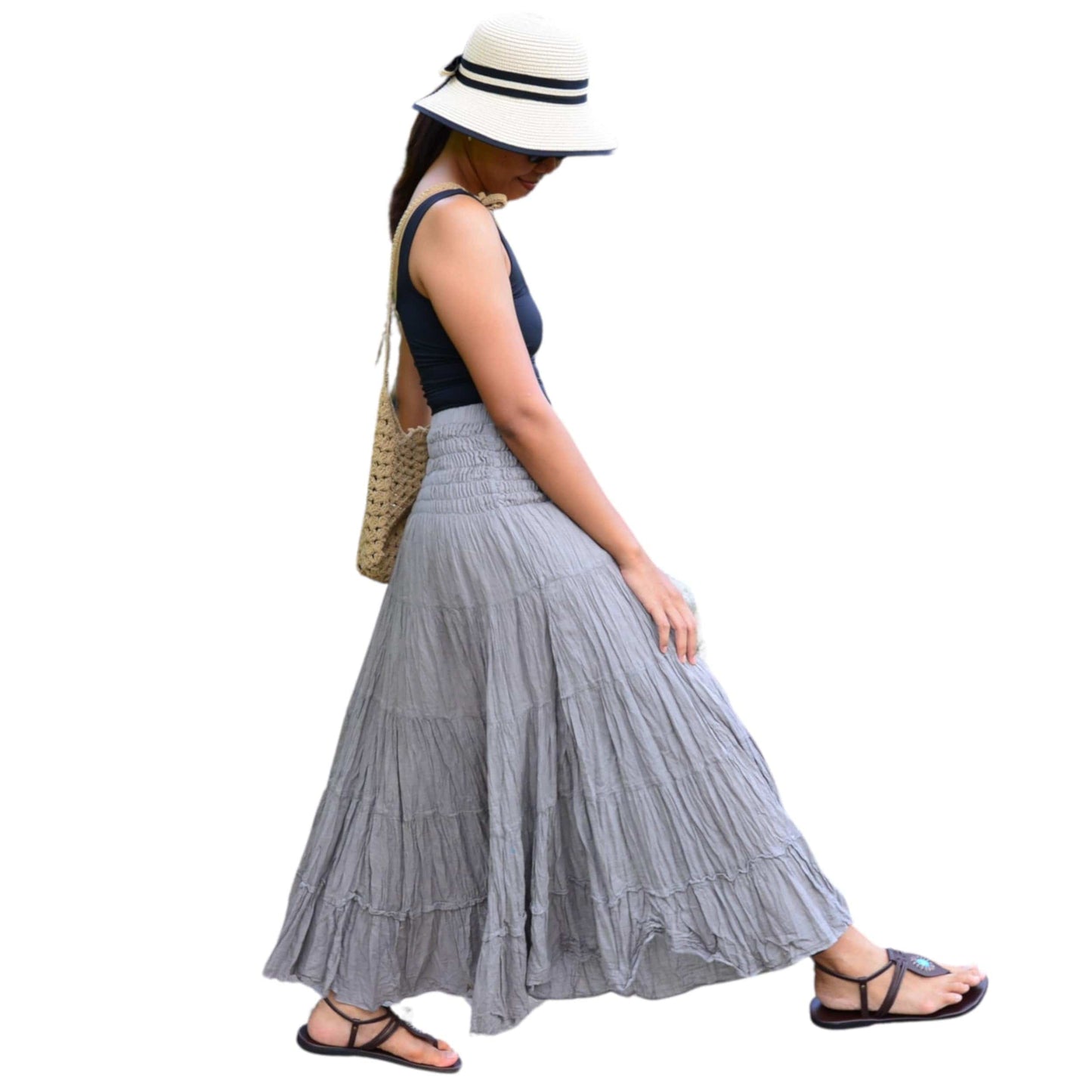Boho Hippie Maxi Cotton Long Skirt Coffee / One size The Nichole Collection