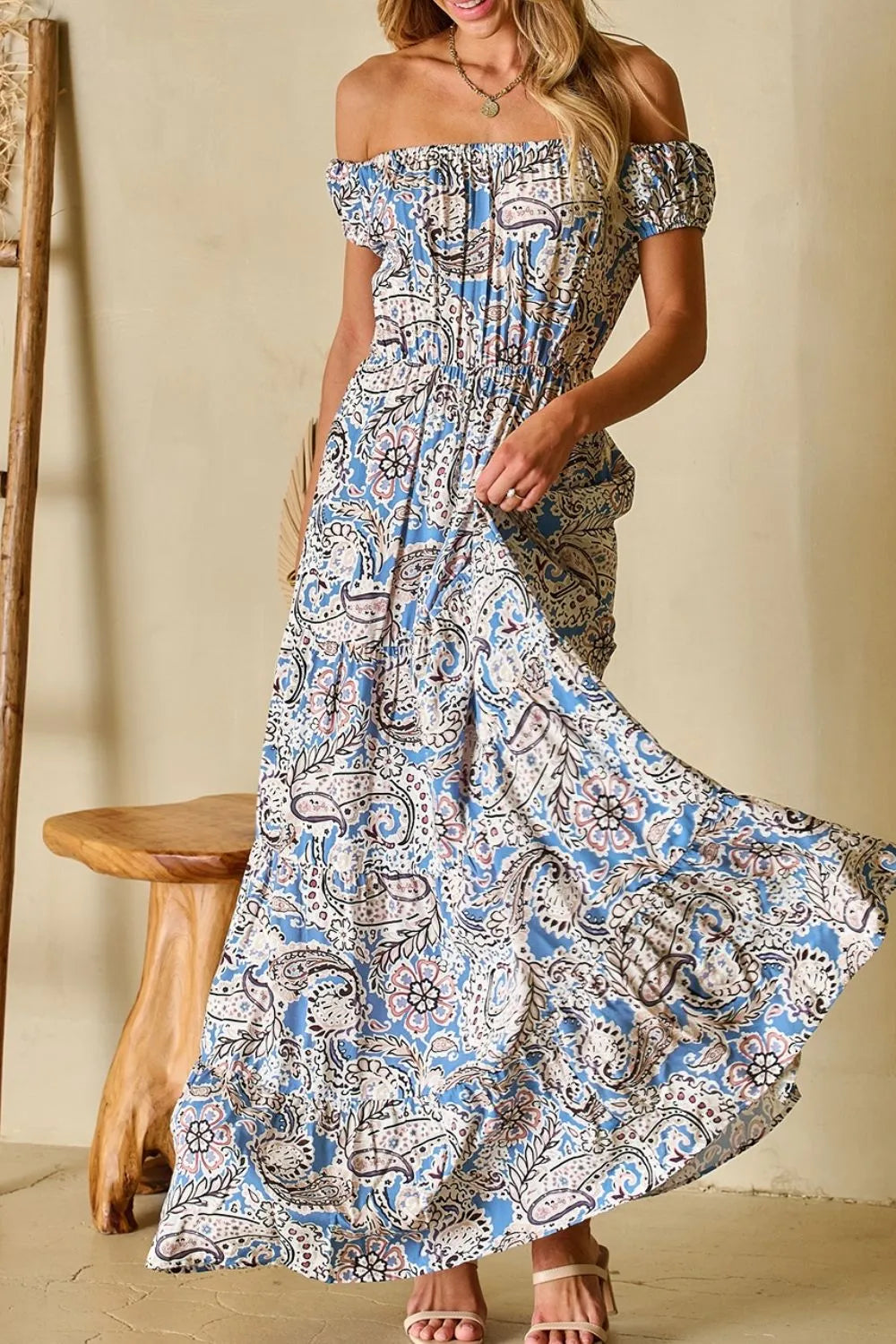 Boho Paisley Print Off Shoulder Maxi Dress Maxi Dresses The Nichole Collection - Official Site