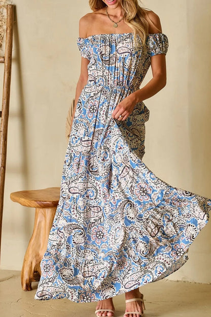 Boho Paisley Print Off Shoulder Maxi Dress Maxi Dresses The Nichole Collection - Official Site