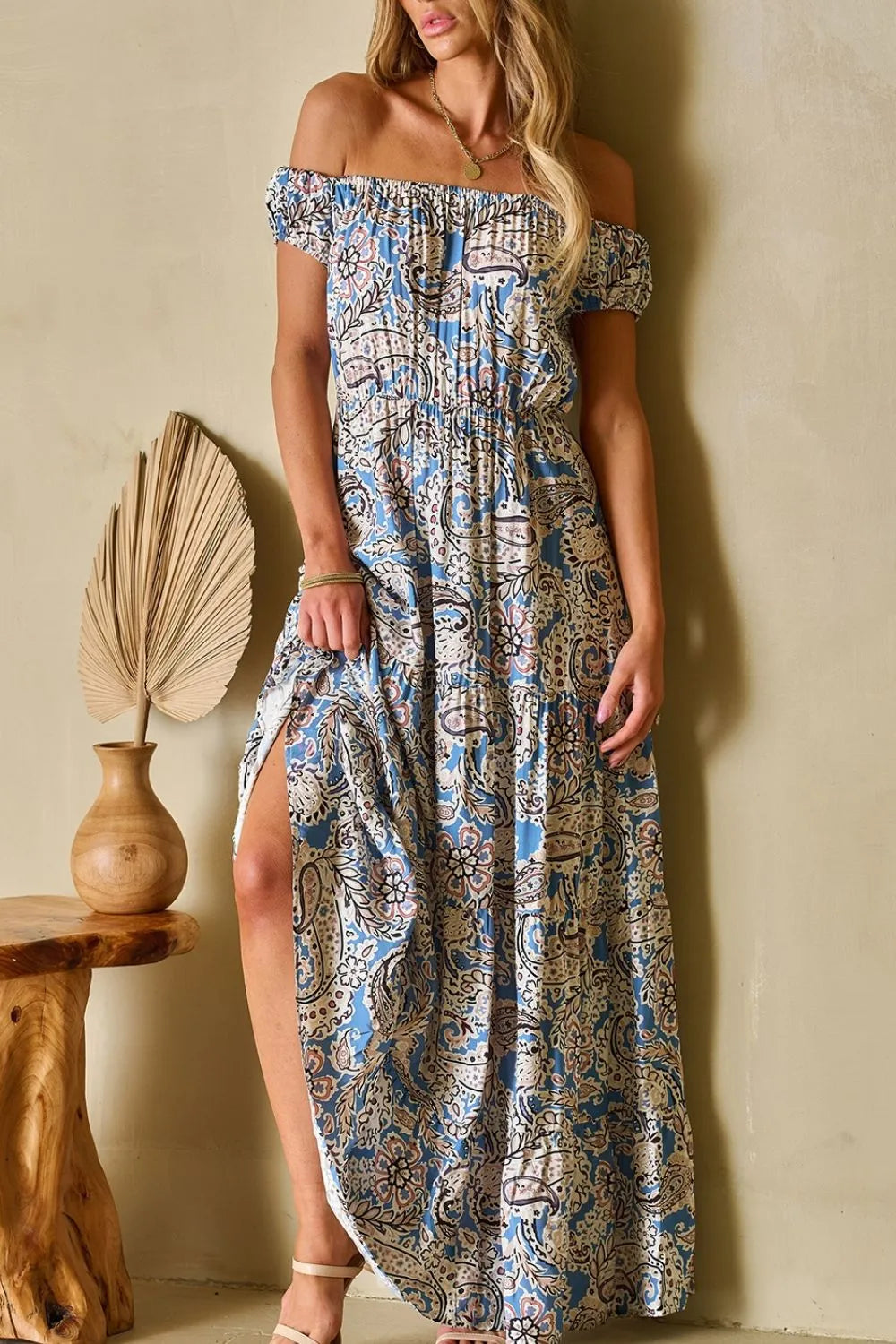 Boho Paisley Print Off Shoulder Maxi Dress Maxi Dresses The Nichole Collection - Official Site