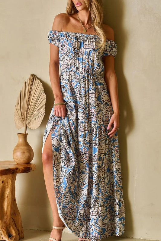 Boho Paisley Print Off Shoulder Maxi Dress Maxi Dresses The Nichole Collection - Official Site