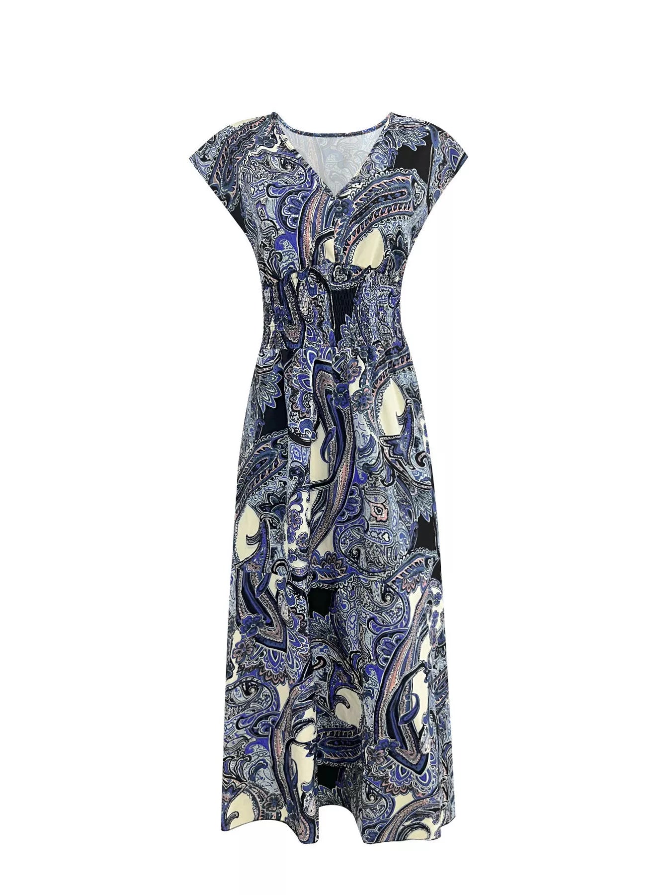 Boho Printed V-Neck Cap Sleeve Maxi Dress THE NICHOLE COLLECTION - Official Site