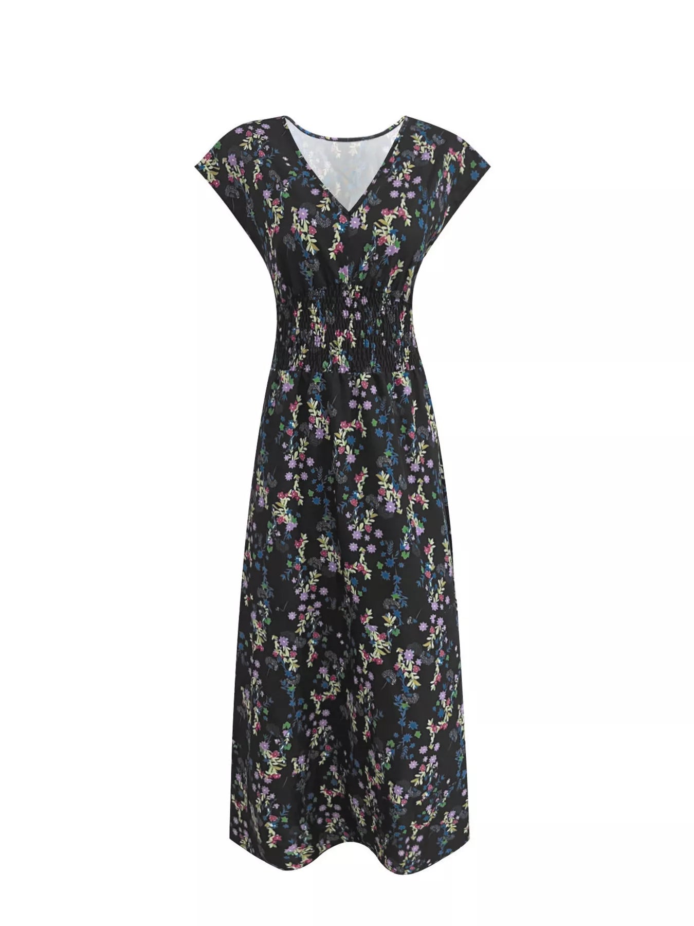 Boho Printed V-Neck Cap Sleeve Maxi Dress THE NICHOLE COLLECTION - Official Site