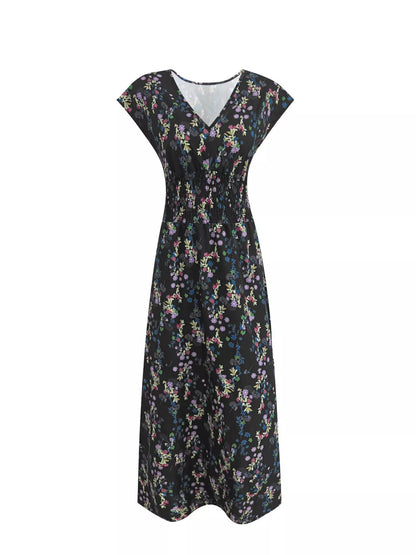 Boho Printed V-Neck Cap Sleeve Maxi Dress THE NICHOLE COLLECTION - Official Site