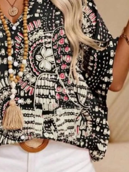 Boho Printed V-Neck Half Sleeve Top Blouses The Nichole Collection - Official Site