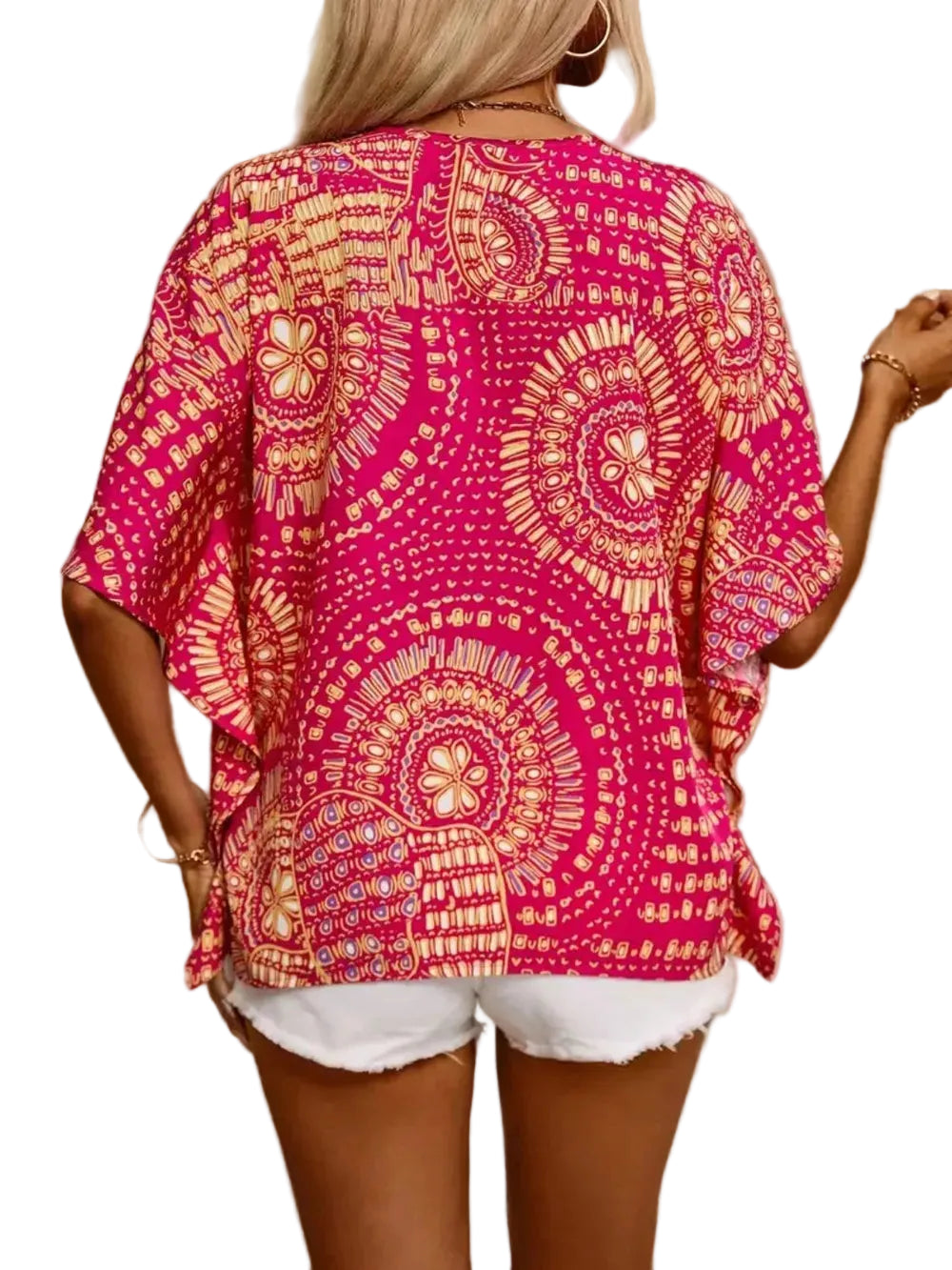 Boho Printed V-Neck Half Sleeve Top Blouses The Nichole Collection - Official Site