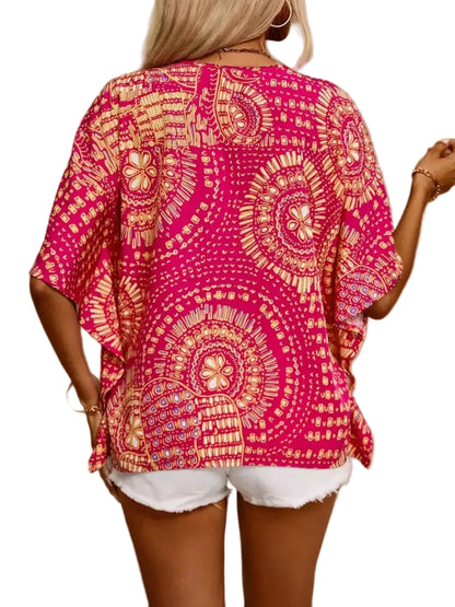 Boho Printed V-Neck Half Sleeve Top Blouses The Nichole Collection - Official Site