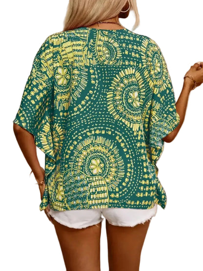 Boho Printed V-Neck Half Sleeve Top Blouses The Nichole Collection - Official Site
