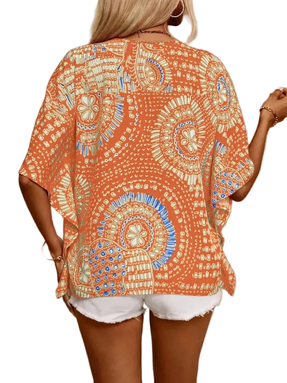 Boho Printed V-Neck Half Sleeve Top Blouses The Nichole Collection - Official Site