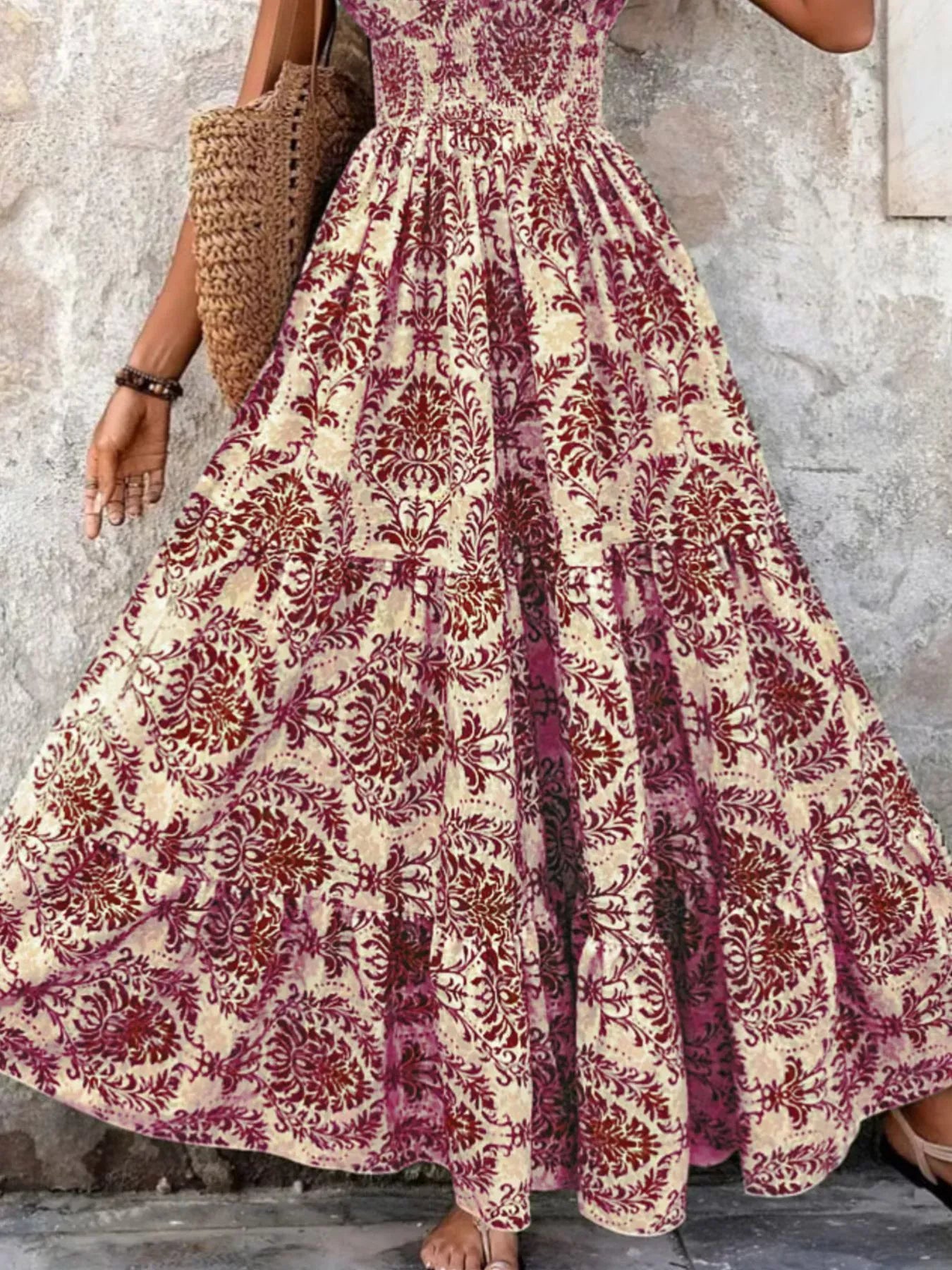 Boho Printed V-Neck Tiered Maxi Dress The Nichole Collection - Official Site