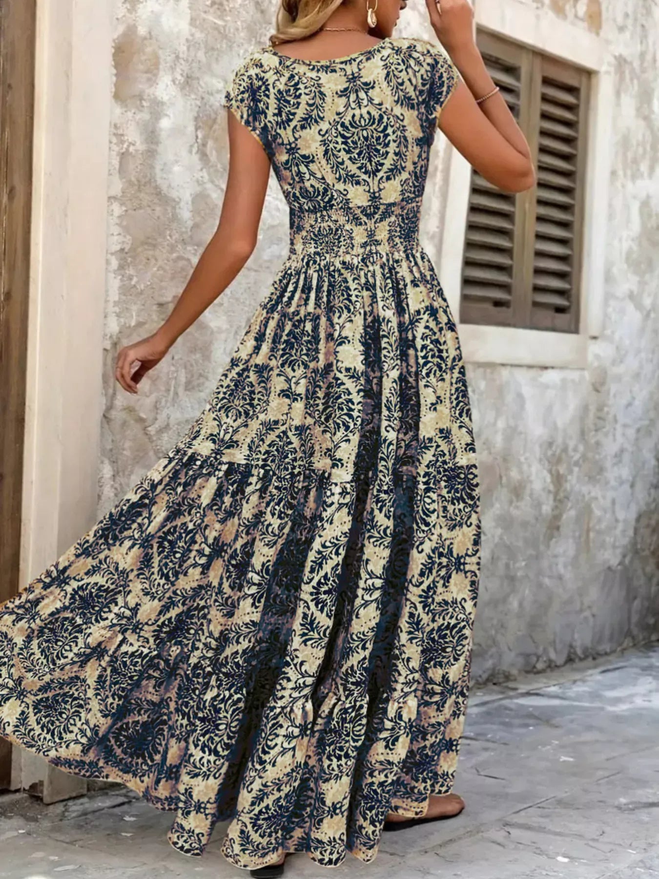 Boho Printed V-Neck Tiered Maxi Dress The Nichole Collection - Official Site