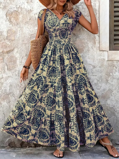 Boho Printed V-Neck Tiered Maxi Dress The Nichole Collection - Official Site