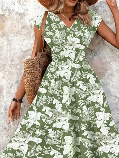 Boho Printed V-Neck Tiered Maxi Dress The Nichole Collection - Official Site