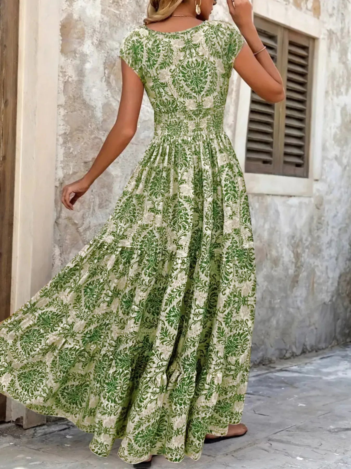 Boho Printed V-Neck Tiered Maxi Dress The Nichole Collection - Official Site