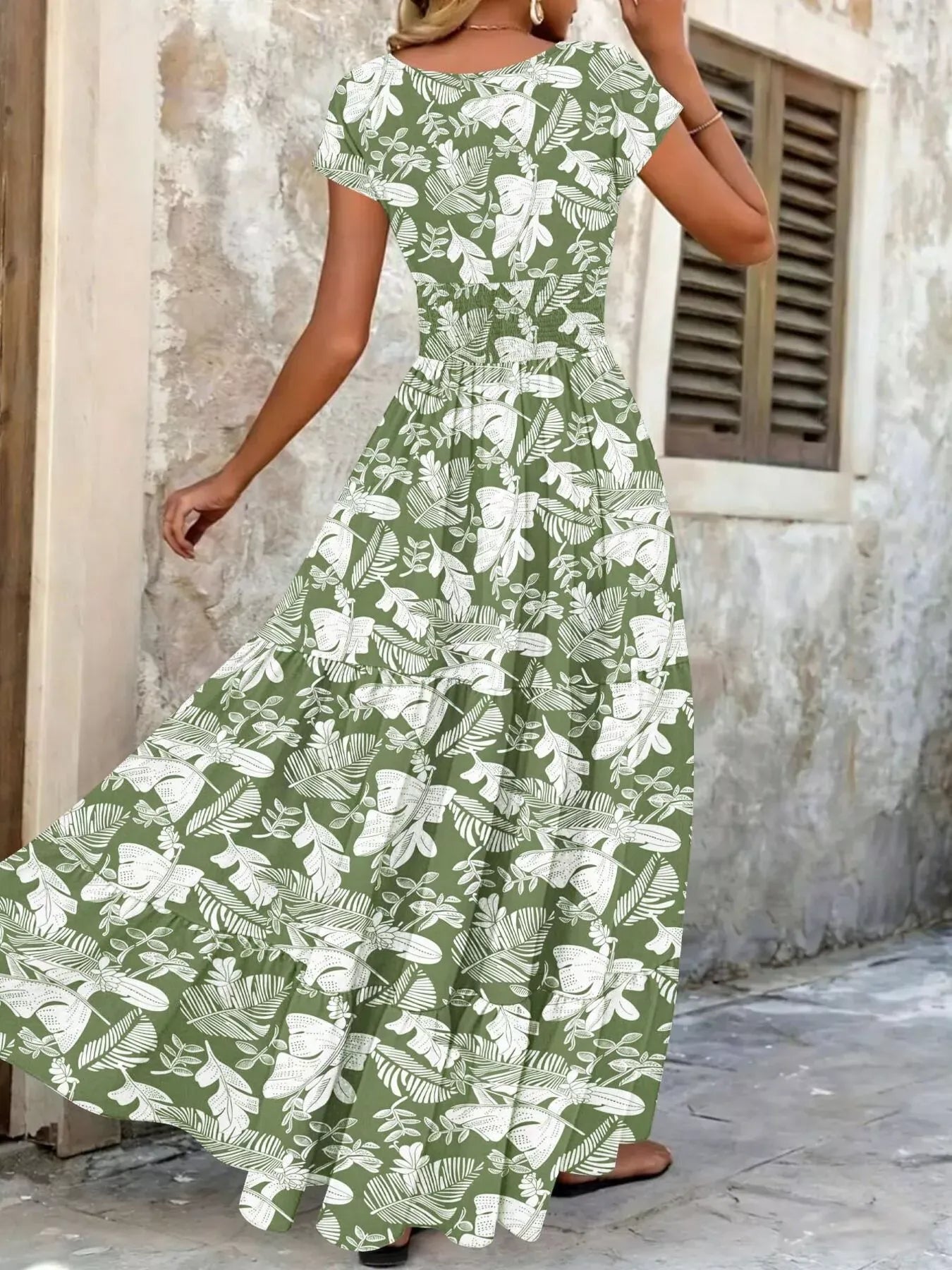 Boho Printed V-Neck Tiered Maxi Dress The Nichole Collection - Official Site
