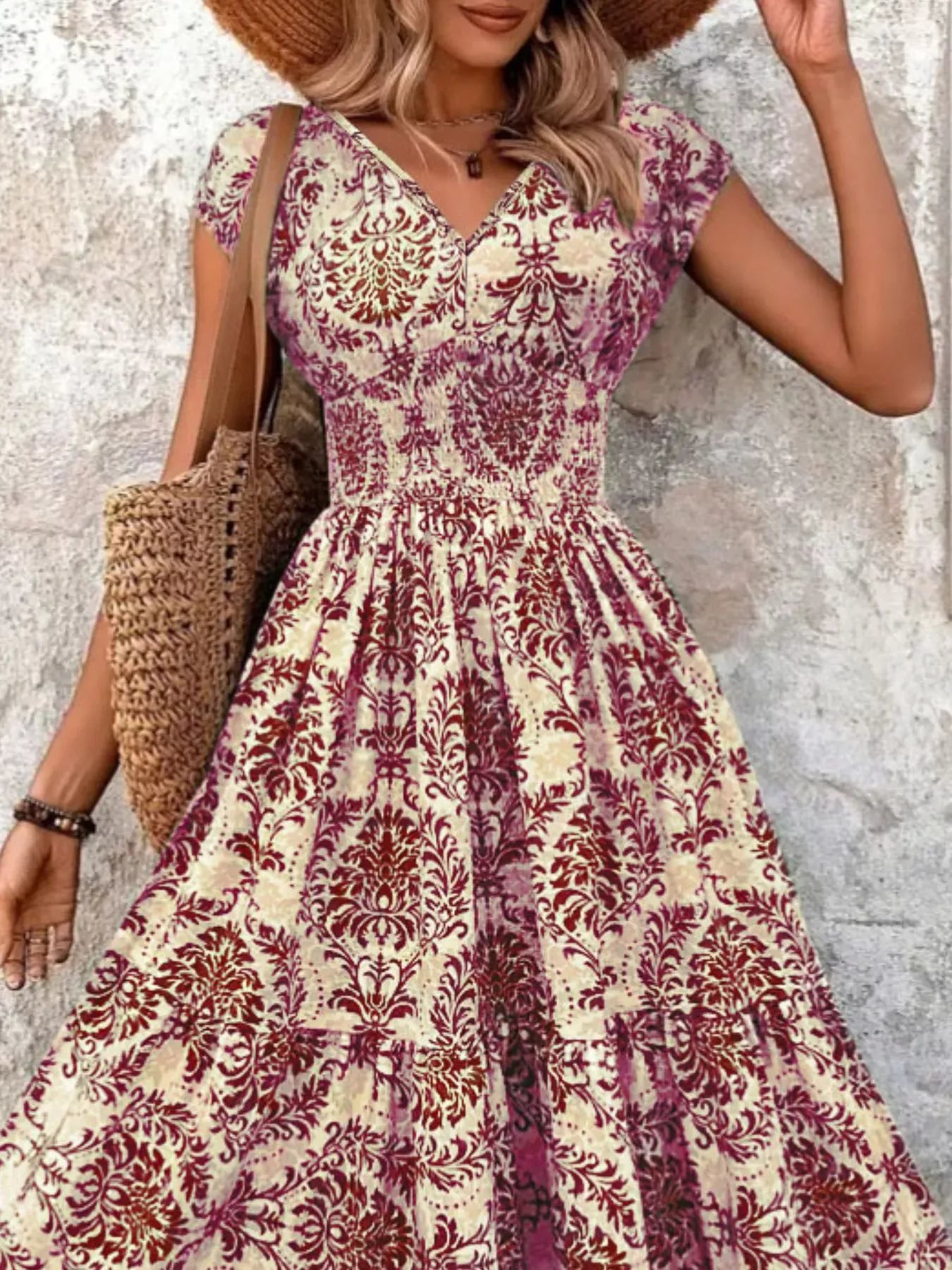 Boho Printed V-Neck Tiered Maxi Dress The Nichole Collection - Official Site