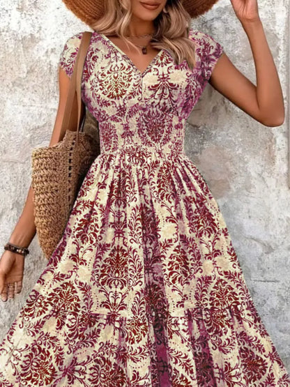 Boho Printed V-Neck Tiered Maxi Dress The Nichole Collection - Official Site