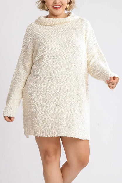 Boucle Knit Sweater Dress with High-Low Hem Dresses The Nichole Collection