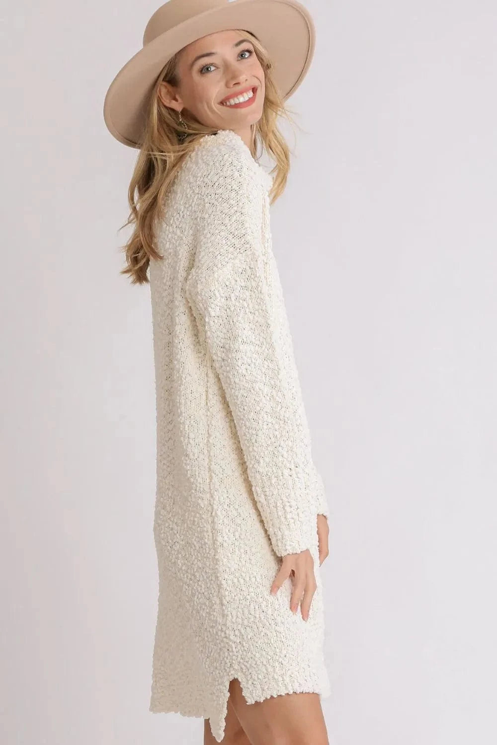 Boucle Knit Sweater Dress with High-Low Hem Dresses The Nichole Collection