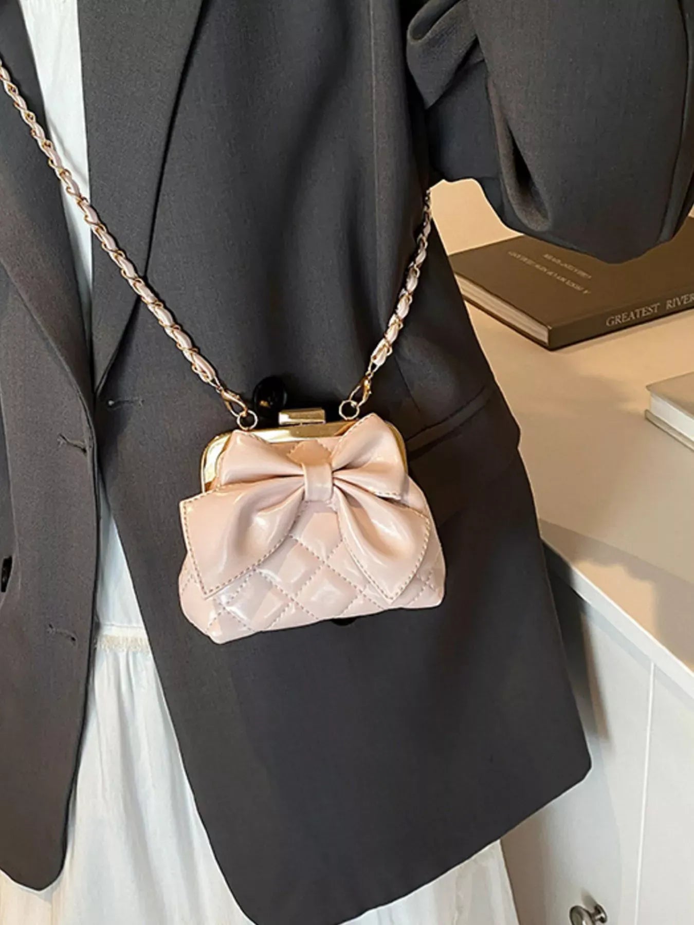 Bow Decor Quilted Crossbody Bag Pink / One Size The Nichole Collection