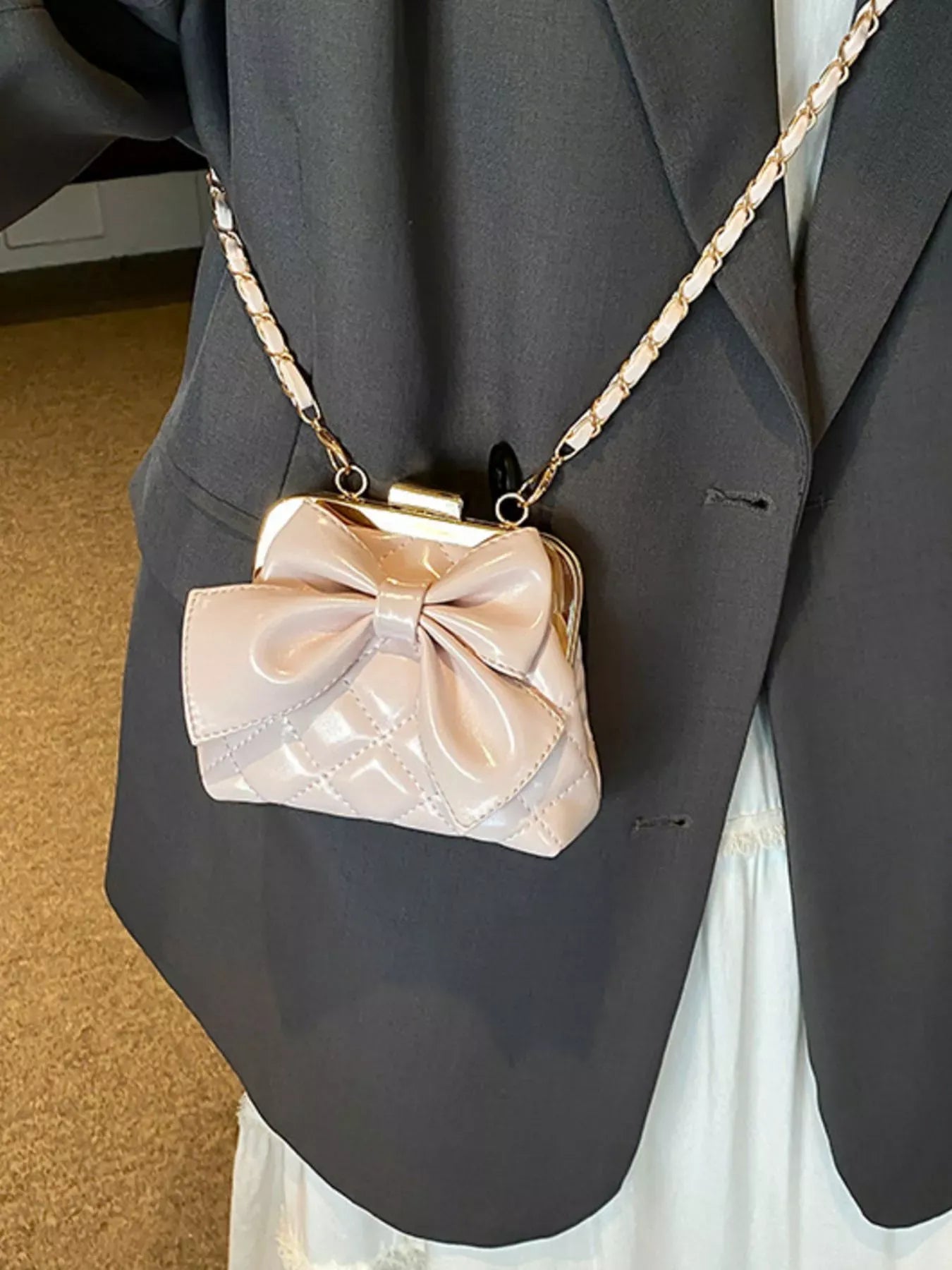 Bow Decor Quilted Crossbody Bag Pink / One Size The Nichole Collection