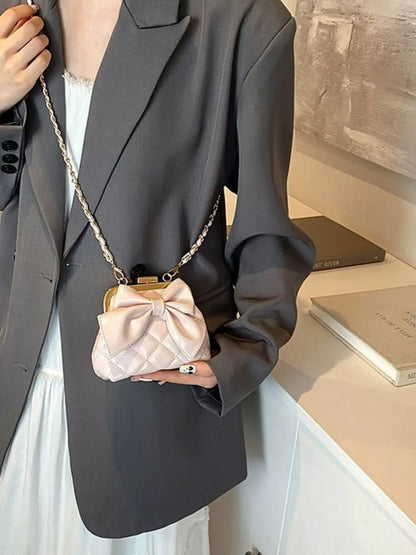 Bow Decor Quilted Crossbody Bag Pink / One Size The Nichole Collection