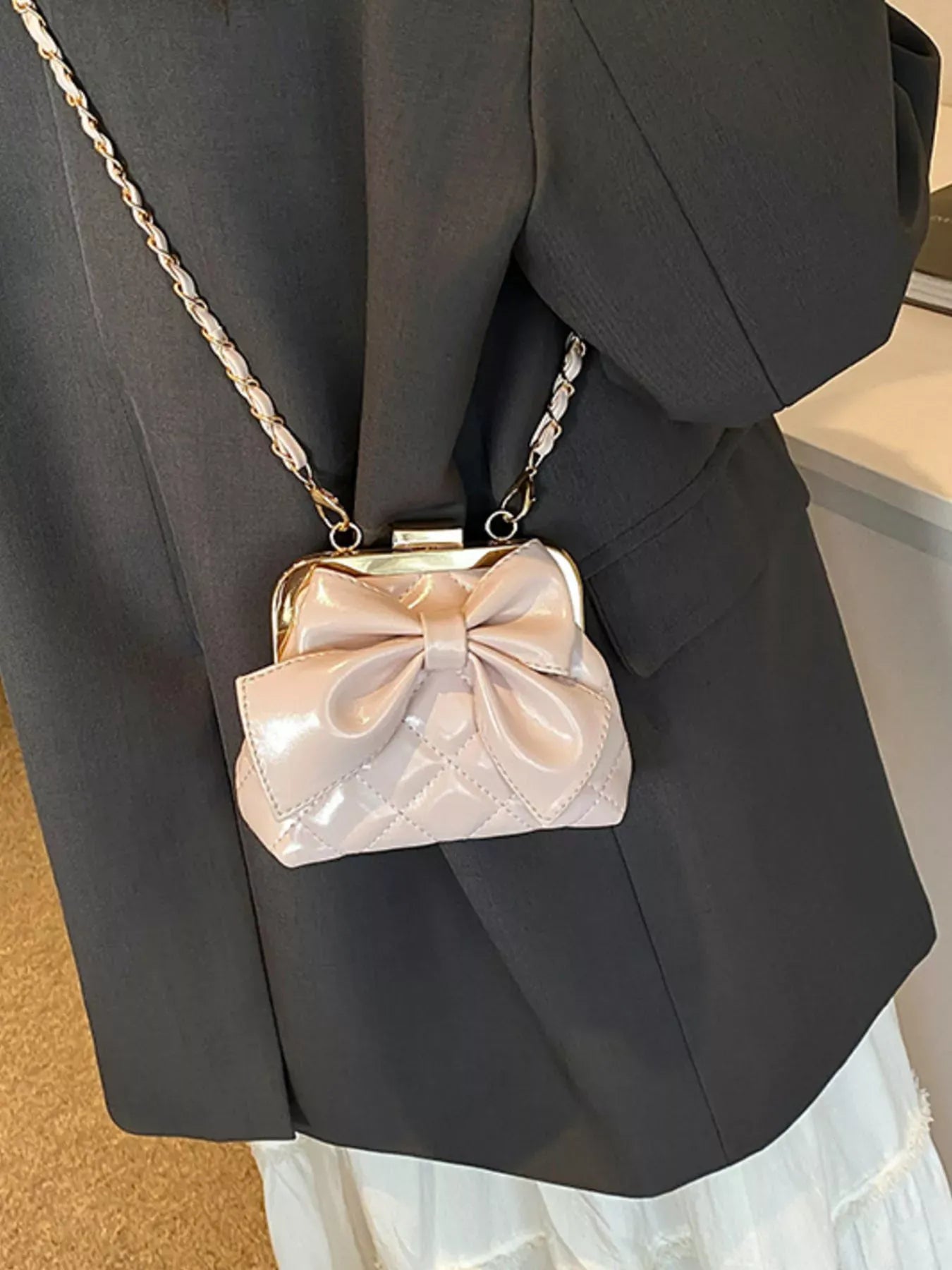 Bow Decor Quilted Crossbody Bag Pink / One Size The Nichole Collection