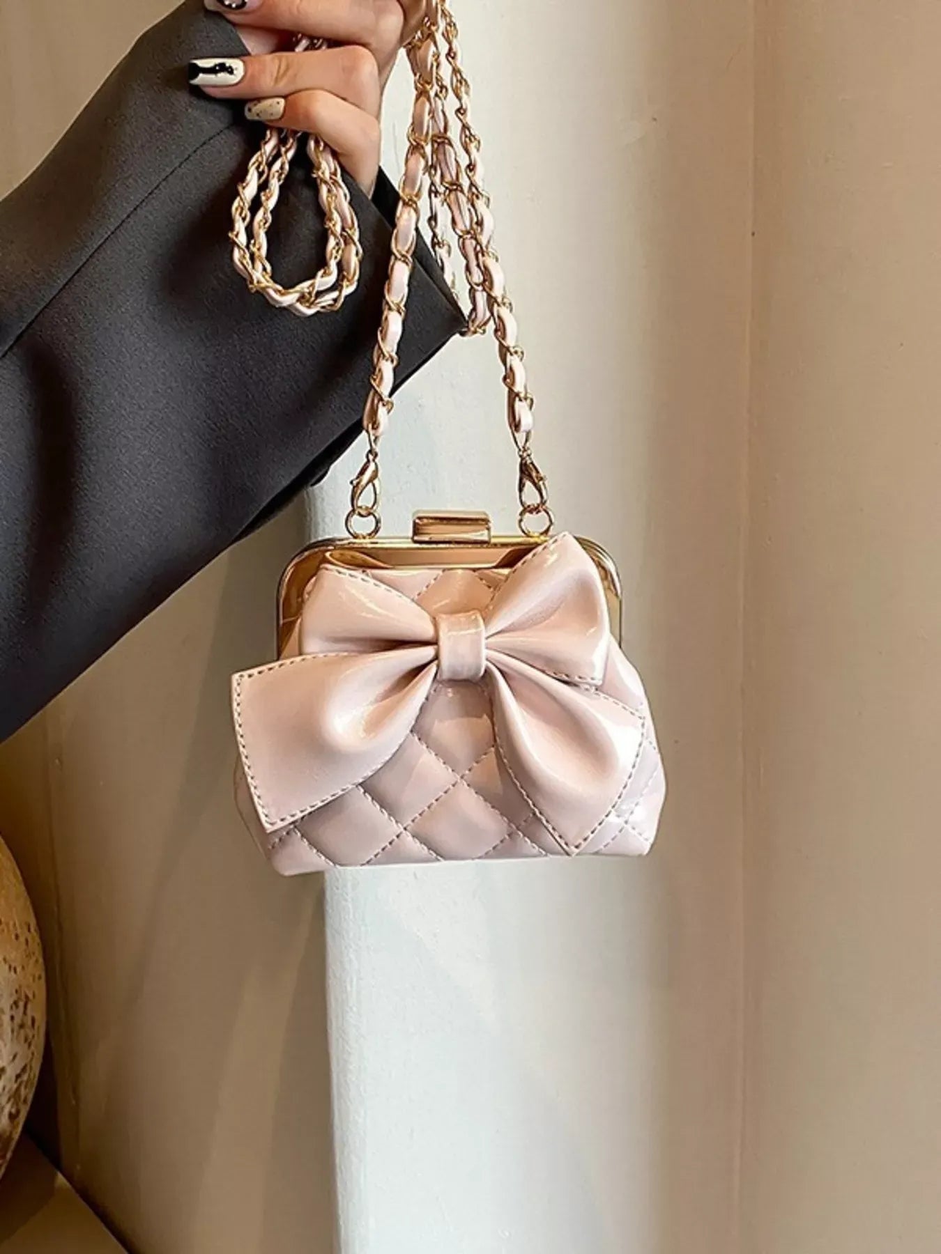 Bow Decor Quilted Crossbody Bag Pink / One Size The Nichole Collection