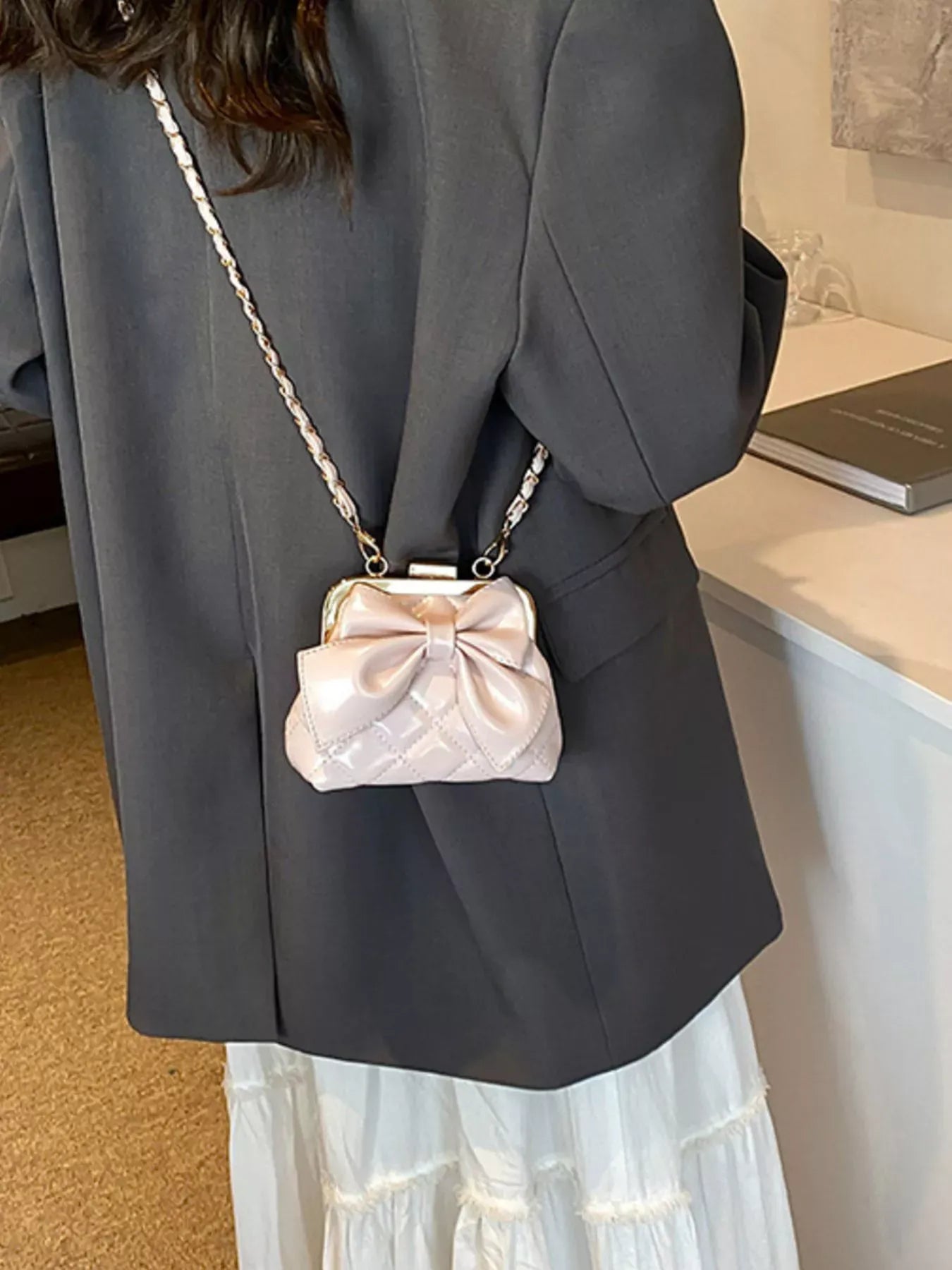 Bow Decor Quilted Crossbody Bag Pink / One Size The Nichole Collection