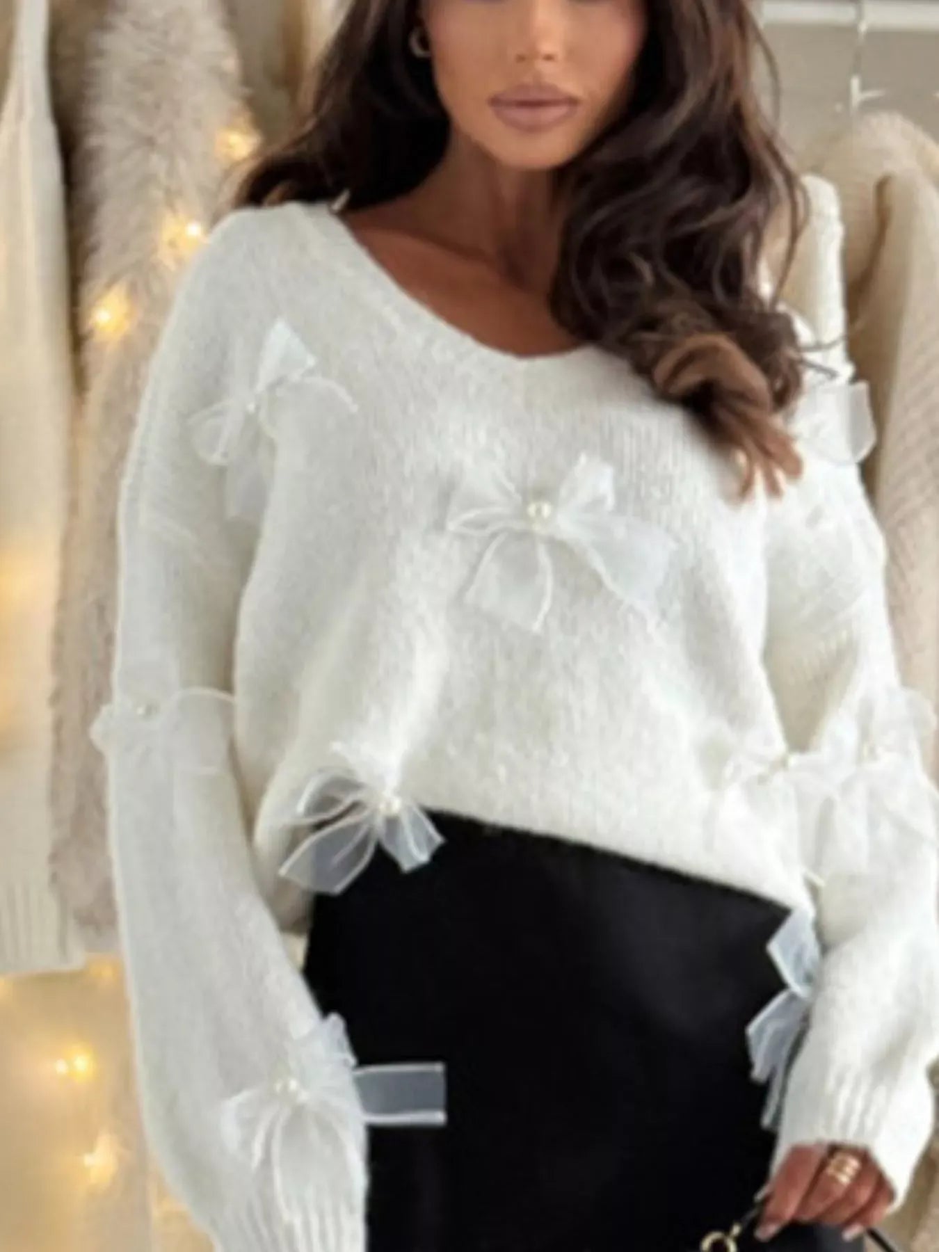 Bow-Decorated V-Neck Sweater The Nichole Collection - Official Site