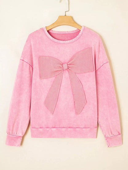 Bow Detail Mineral Wash Sweatshirt Sweatshirt The Nichole Collection