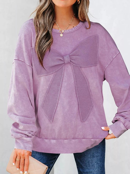Bow Detail Mineral Wash Sweatshirt Sweatshirt Lilac / S The Nichole Collection