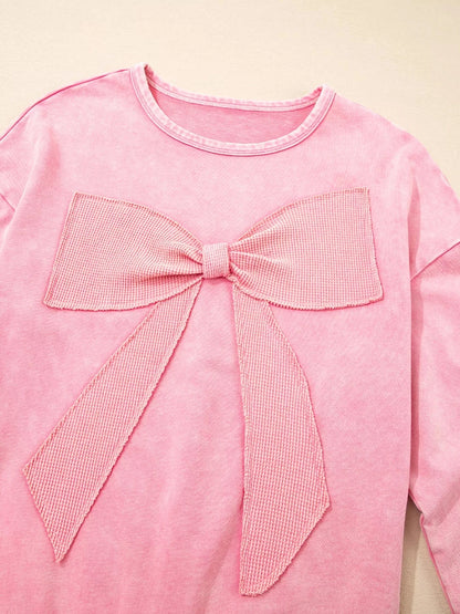 Bow Detail Mineral Wash Sweatshirt Sweatshirt The Nichole Collection