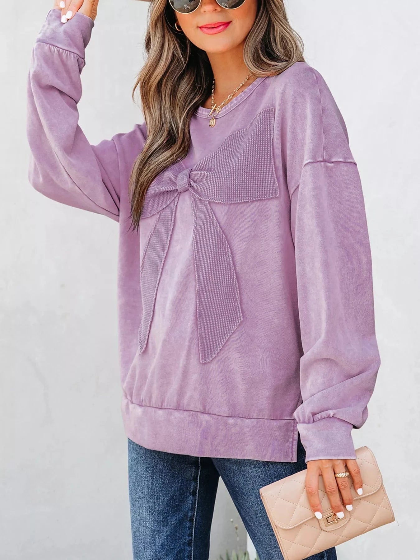 Bow Detail Mineral Wash Sweatshirt Sweatshirt The Nichole Collection