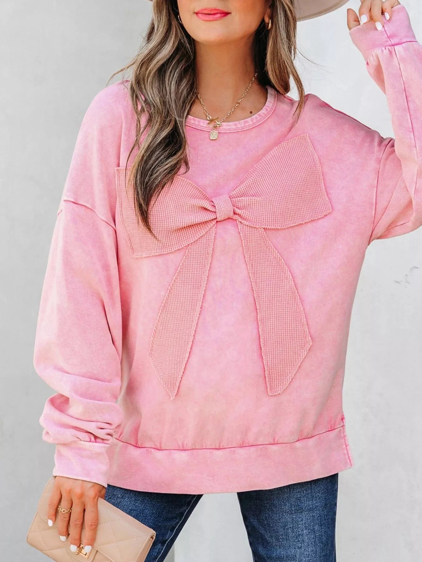 Bow Detail Mineral Wash Sweatshirt Sweatshirt The Nichole Collection