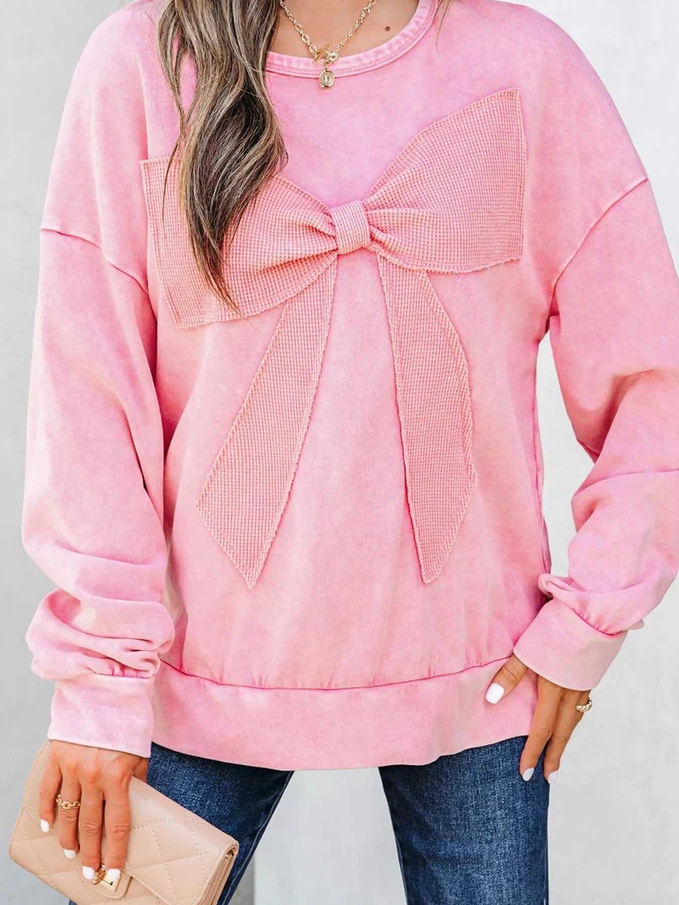 Bow Detail Mineral Wash Sweatshirt Sweatshirt The Nichole Collection