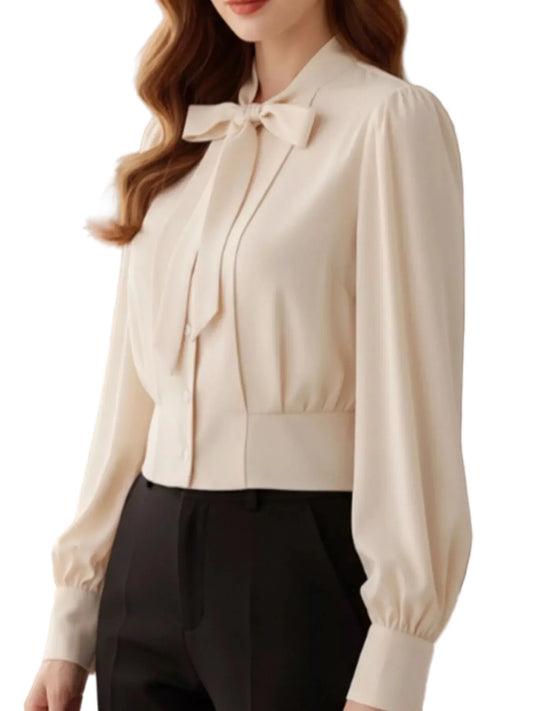 Bow Tie Long Sleeve Shirt Apricot / S The Nichole Collection