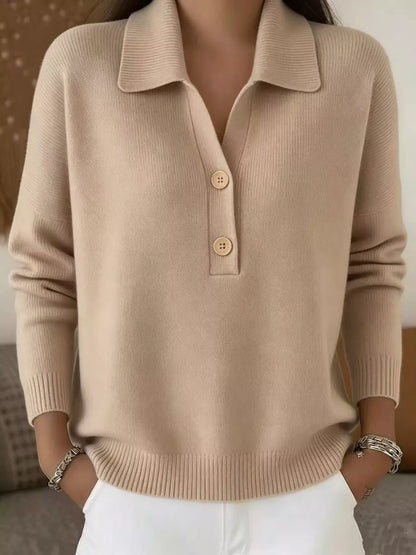 Button Detail Long Sleeve Sweater Plus Size Orange-red / S The Nichole Collection