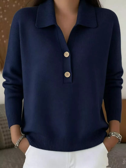 Button Detail Long Sleeve Sweater Plus Size Dark Blue / S The Nichole Collection