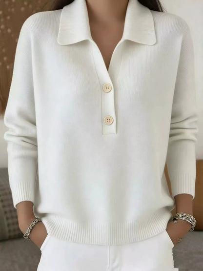 Button Detail Long Sleeve Sweater Plus Size White / S The Nichole Collection