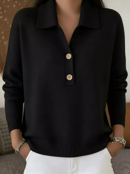 Button Detail Long Sleeve Sweater Plus Size Black / S The Nichole Collection