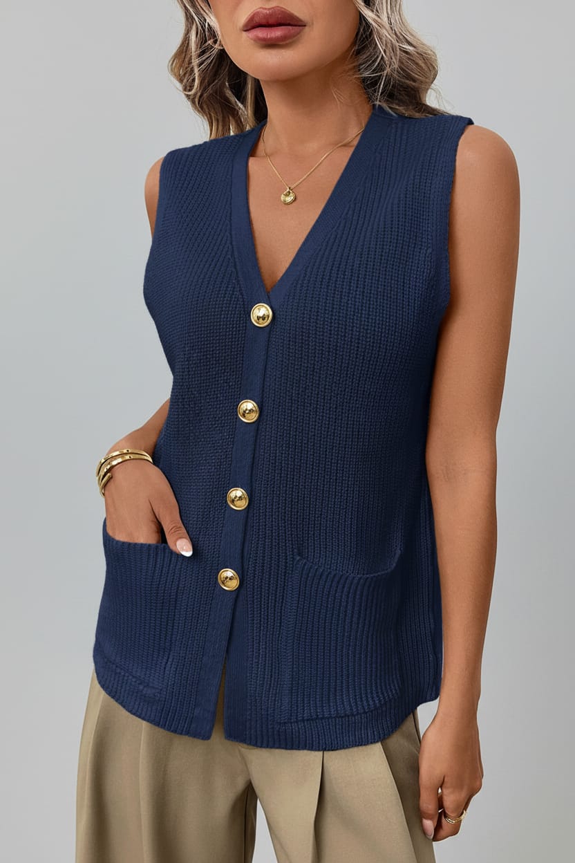Button-Down Knit Sweater Vest Navy / S The Nichole Collection - Official Site