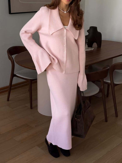 Button Down Long Sleeve Cardigan and Skirt Knit Set The Nichole Collection - Official Site