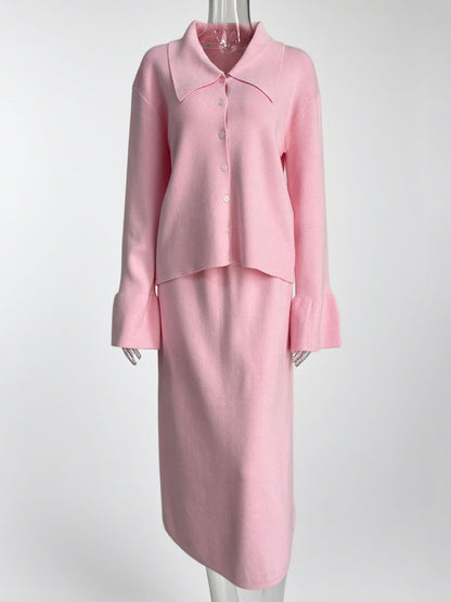 Button Down Long Sleeve Cardigan and Skirt Knit Set The Nichole Collection - Official Site
