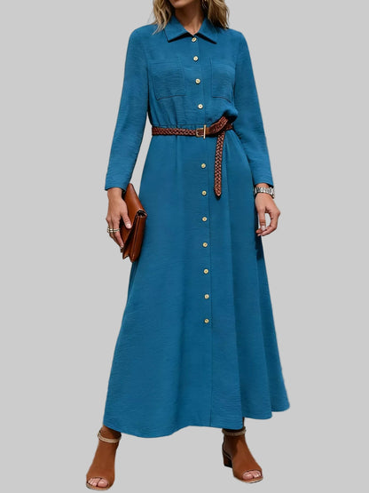 Button-Down Long Sleeve Dress French Blue / S The Nichole Collection