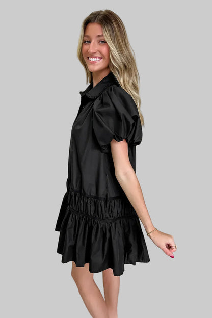 Button Down Puff Sleeve Ruffle Hem Dress The Nichole Collection
