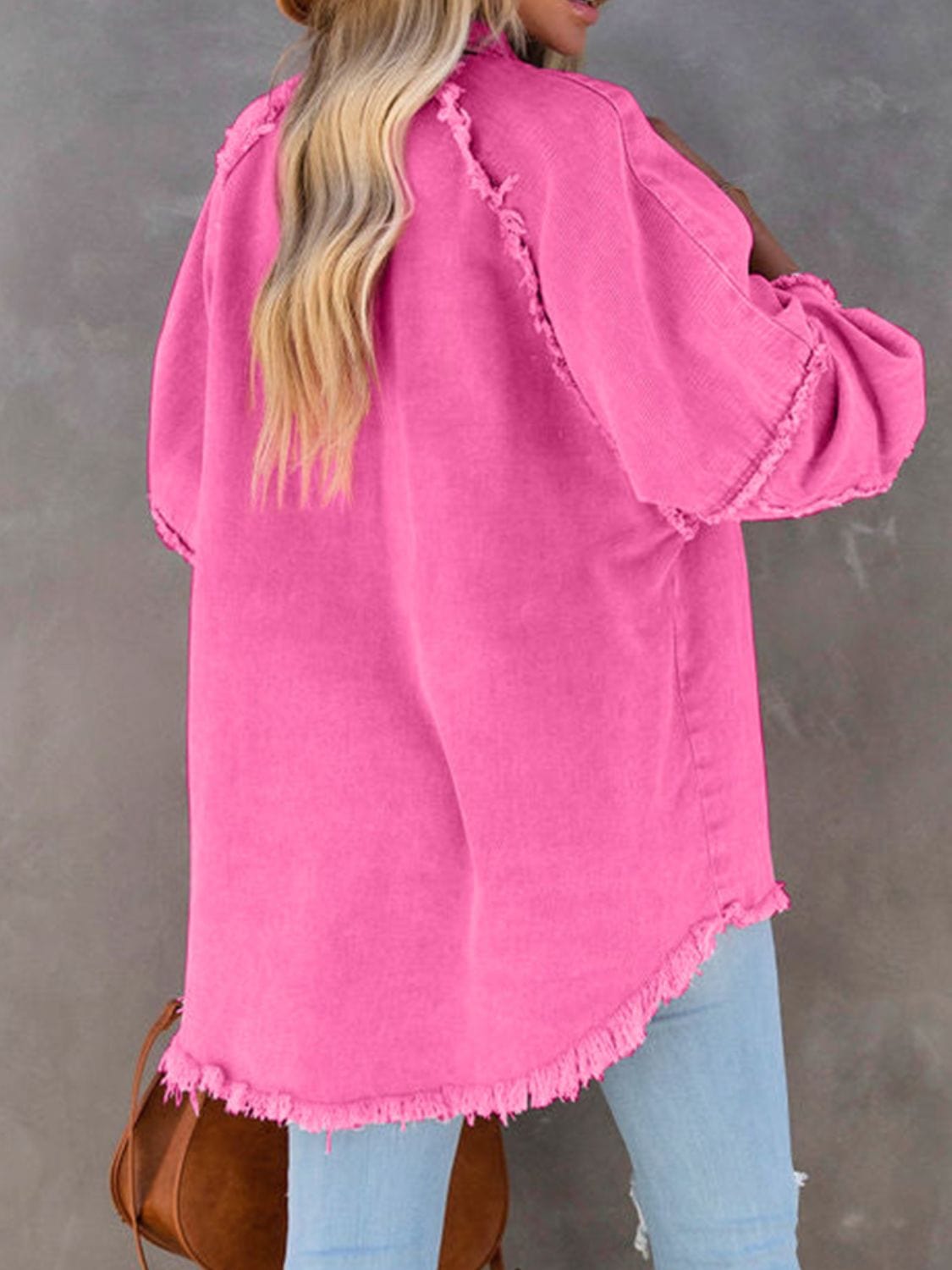Button Down Raw Hem Denim Jacket The Nichole Collection