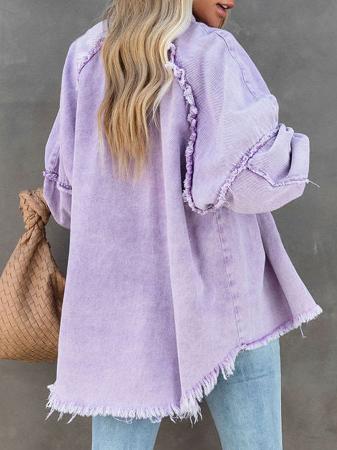 Button Down Raw Hem Denim Jacket The Nichole Collection