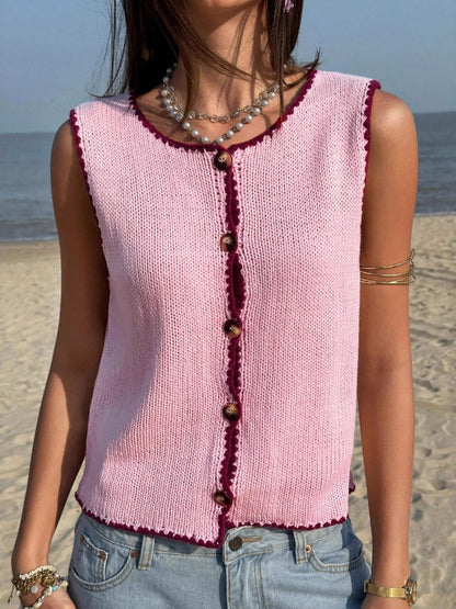 Button-Down Sweater Vest Pink / S The Nichole Collection - Official Site